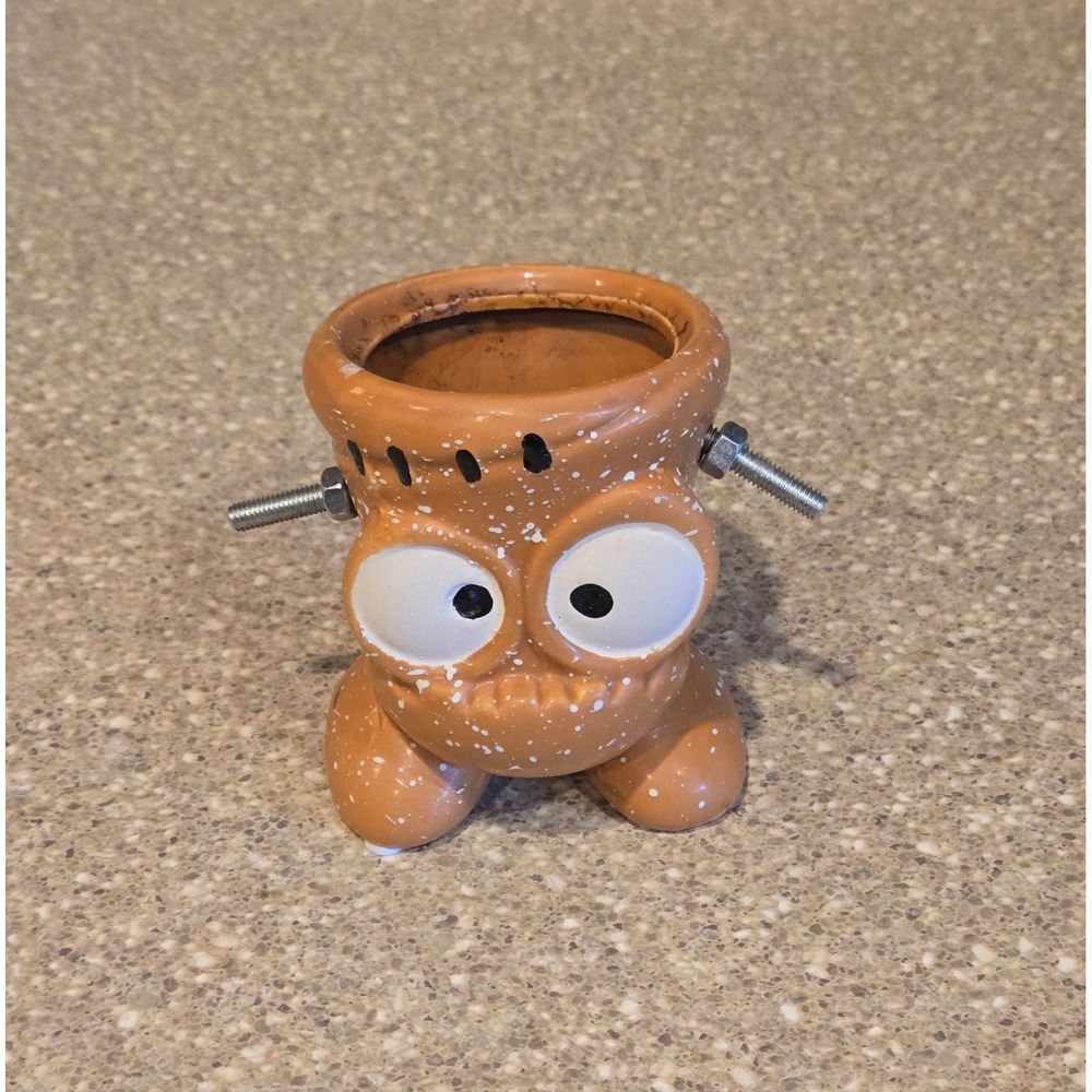 Ceramic 'Baby Frankie' Monster 4" Planter Orange Speckled Bolt Succulent Pot